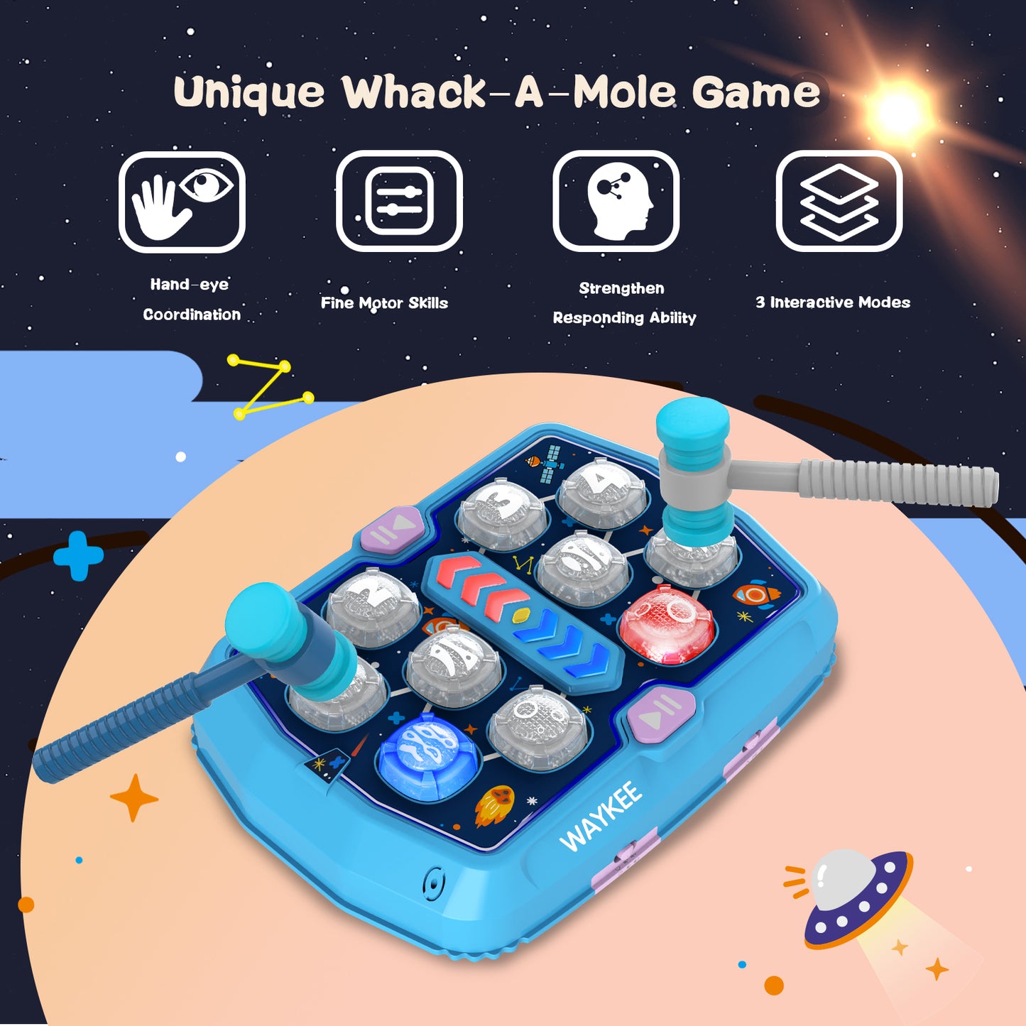 Whack Mole Game For Toddlers, Toys For 3-8 Year Old Boys Girls, Toddler Boy Girl Toys With 3 Modes & 2 Hammers, Sound & Light, Birthday Christmas Gifts For 3 4 5 6+ Year Old Boys Girls
