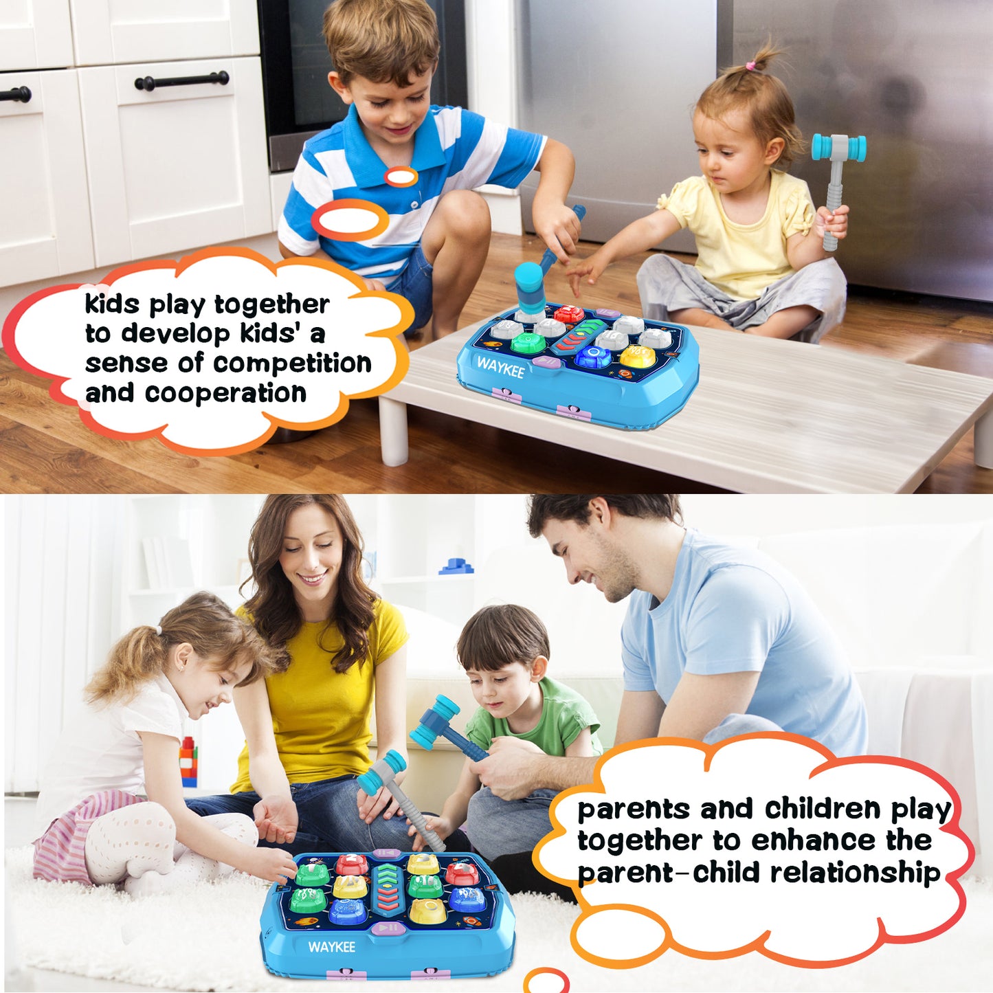 Whack Mole Game For Toddlers, Toys For 3-8 Year Old Boys Girls, Toddler Boy Girl Toys With 3 Modes & 2 Hammers, Sound & Light, Birthday Christmas Gifts For 3 4 5 6+ Year Old Boys Girls